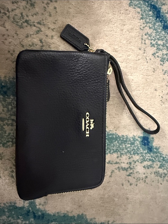 Coach Other - Coach Black Pebbled Leather Zip Wristlet with Gold Logo